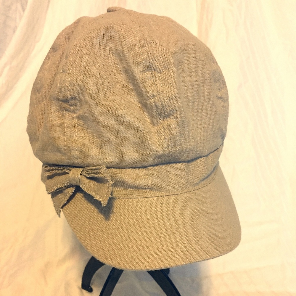 Trixie Beige Linen 8 Panel Lined Hat w Bow OS